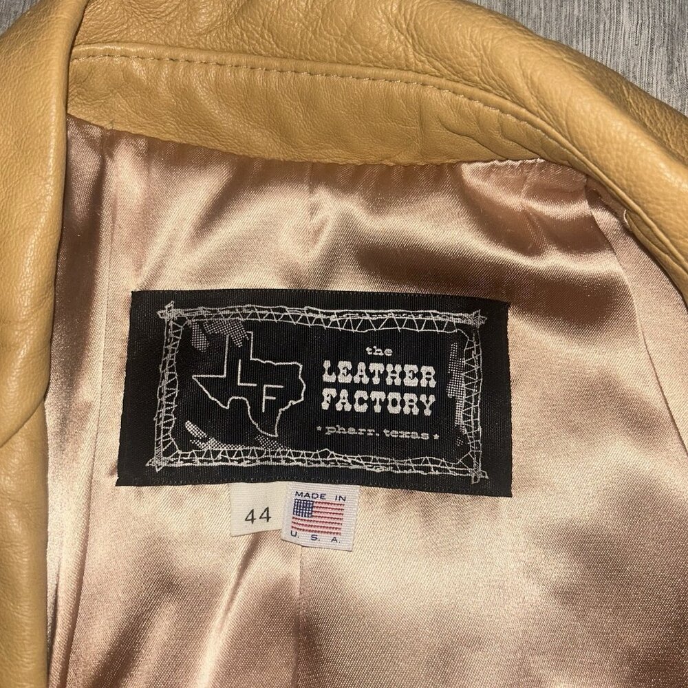 Vintage The Leather Factory Pharr Texas Embroidered Tan Leather Jacket Size 44 - Picture 8 of 12